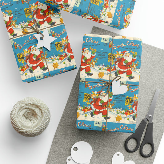 Santa Claus Is Coming To Town Record Cover Mid Century Retro Christmas Print Holiday Gift Wrap Paper - Glossy Or Matte