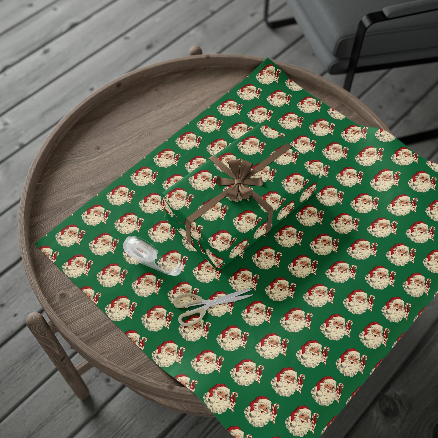 Santa With Candy Cane Mid Century Retro Christmas Print Holiday Gift Wrap Paper - Glossy Or Matte