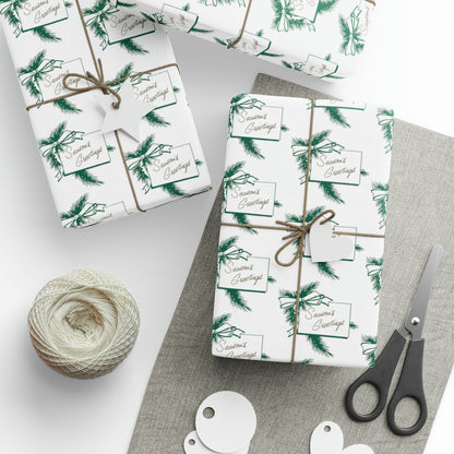 Season's Greetings Pine Mid Century Retro Christmas Print Holiday Gift Wrap Paper - Glossy Or Matte