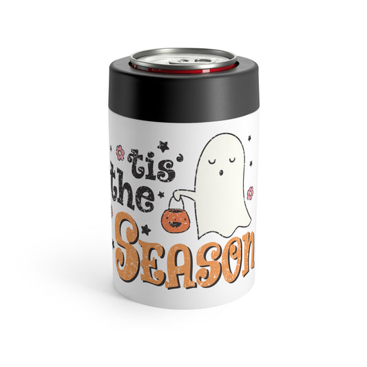 Tis The Season Trick Or Treat Ghost Distressed Halloween Print Lined Stainless Steel Can Holder