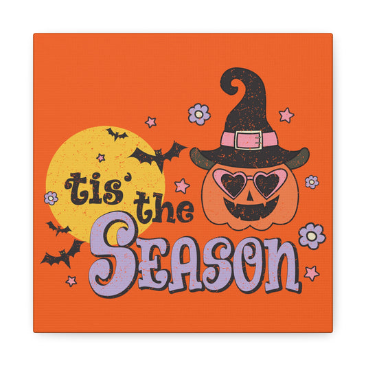 Tis The Season Pumpkin Witch Distressed Print Halloween Canvas Gallery Wrap