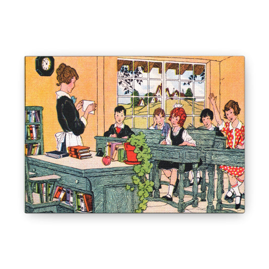 Teacher With Students In Classroom Retro Vintage Print Canvas Gallery Wraps