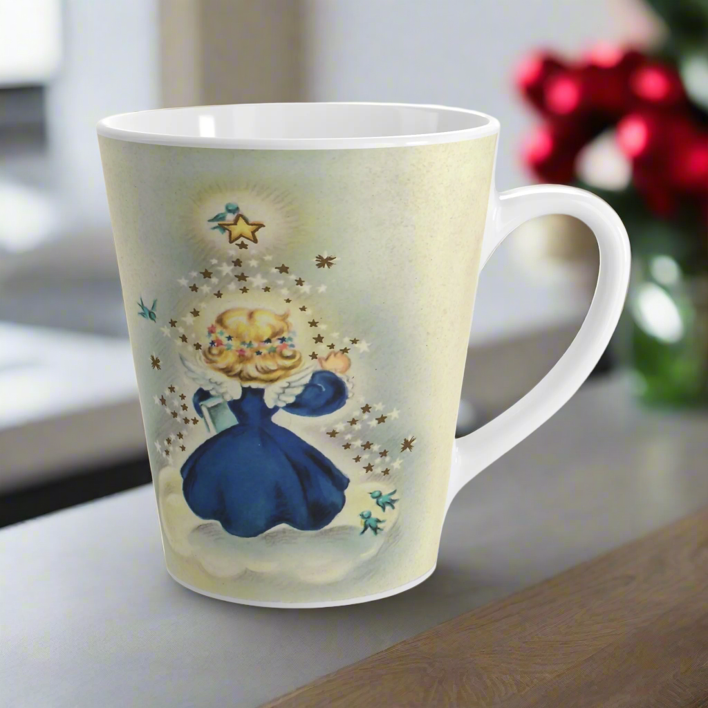 Christmas Angel On Cloud Star With Bluebirds Vintage Christmas Latte Coffee Mug