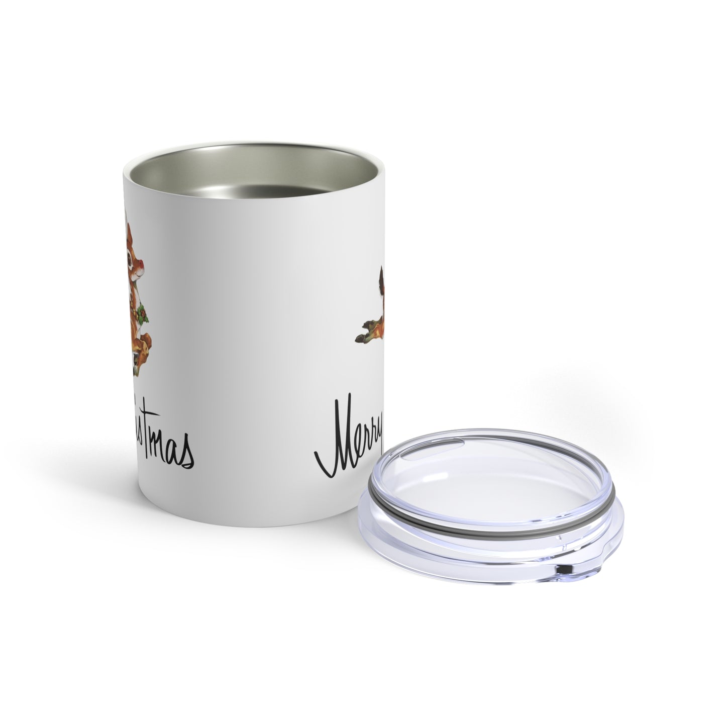 Merry Christmas Leaping Reindeer Mid Century Retro Christmas Print Stainless Steel Tumbler 10oz