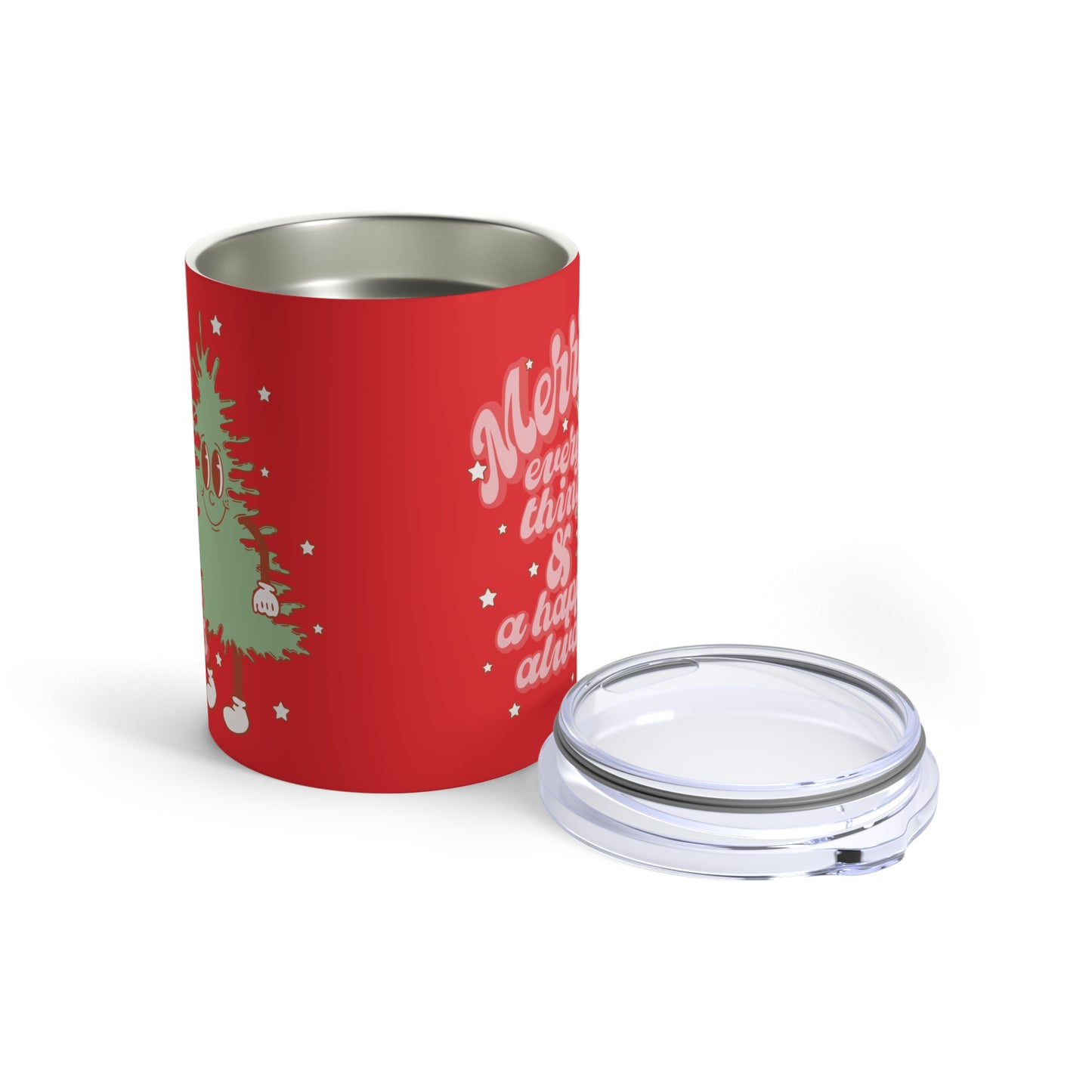 Merry Everything And Happy Always Cute Christmas Tree Retro Style Christmas Stainless Steel Tumbler 10oz