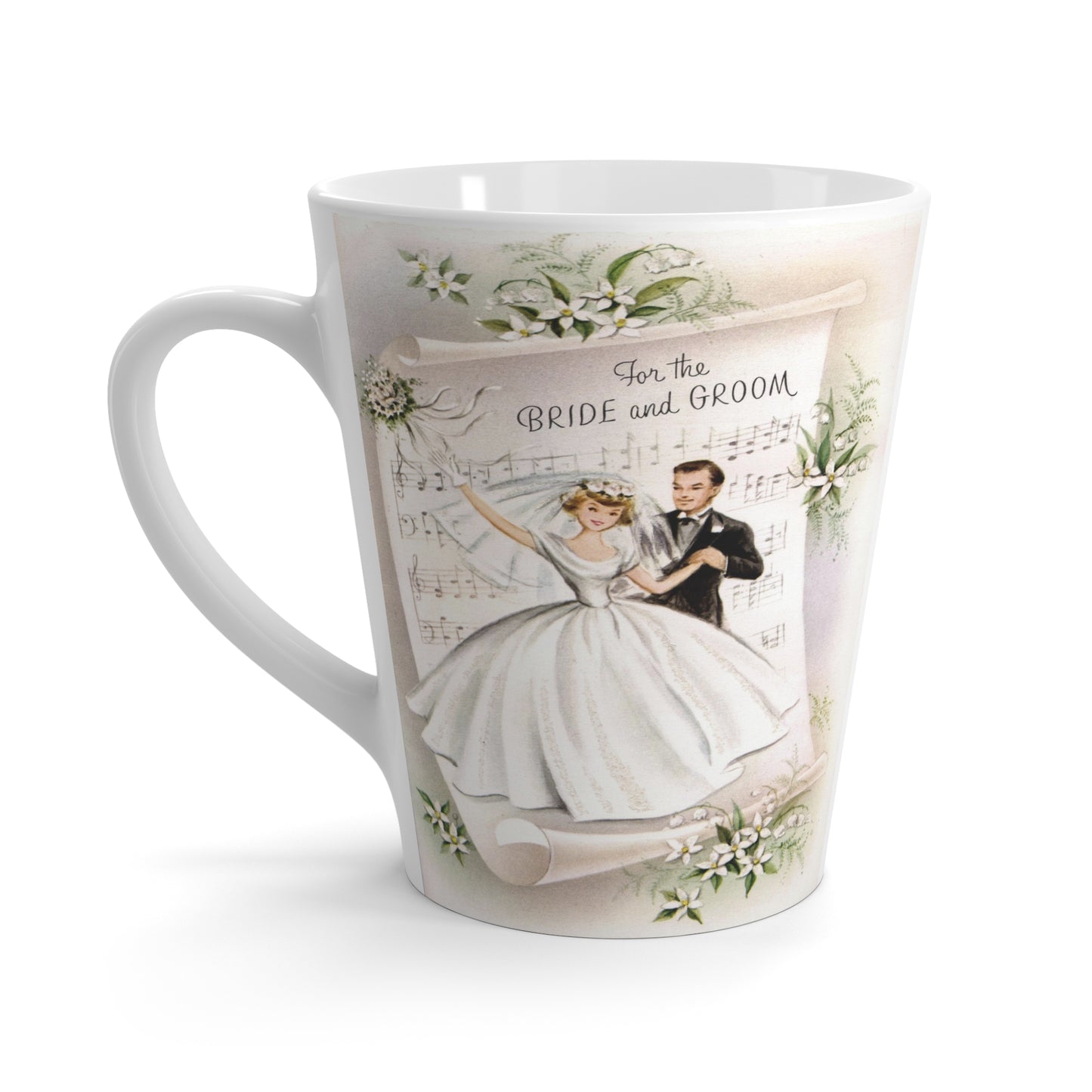 Vintage Love Notes: Retro Bride & Groom Ceramic Latte Mug - For the Newlyweds