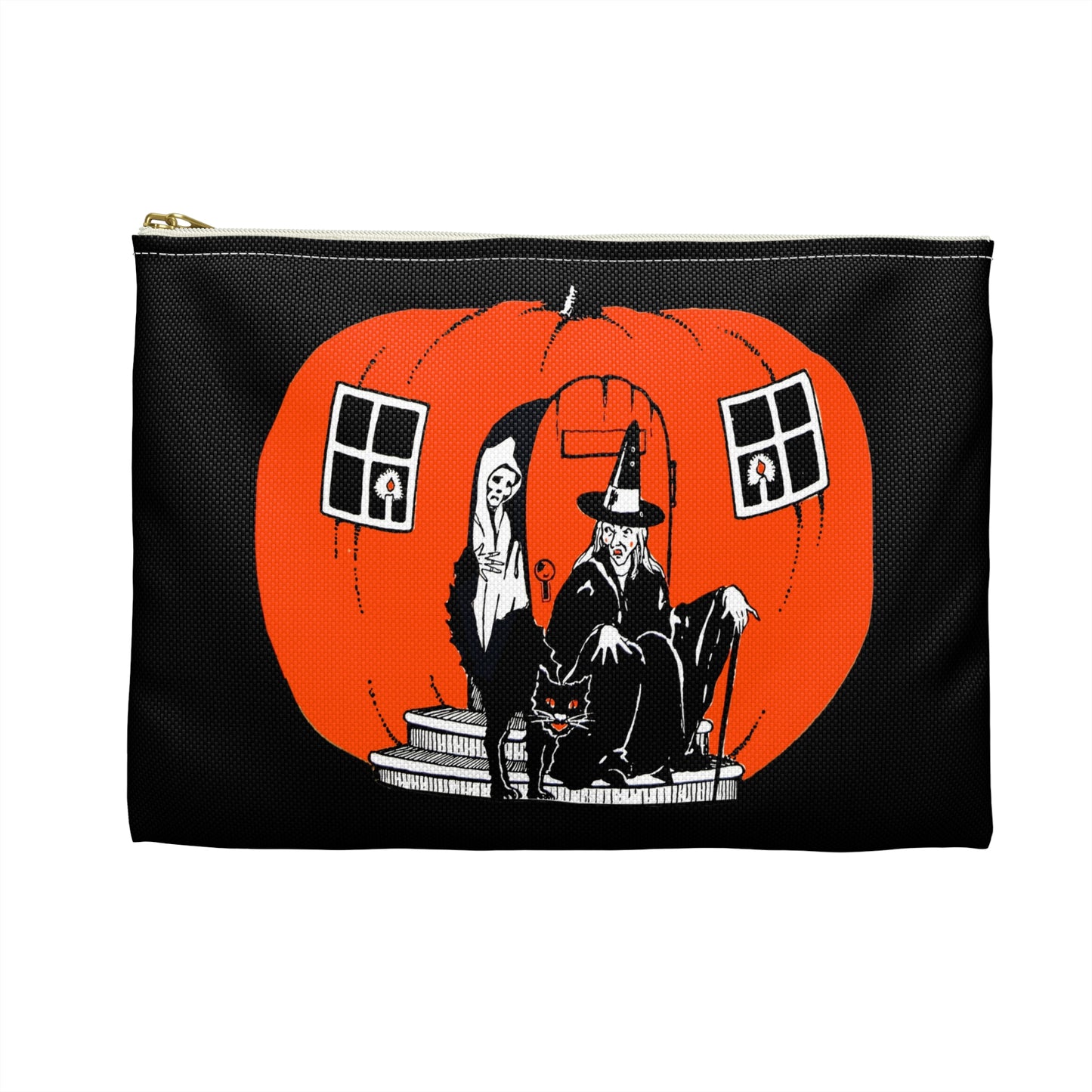 Pumpkin House Witch Ghost Black Cat Retro Halloween Print Polyester Accessory Pouch Travel Bag