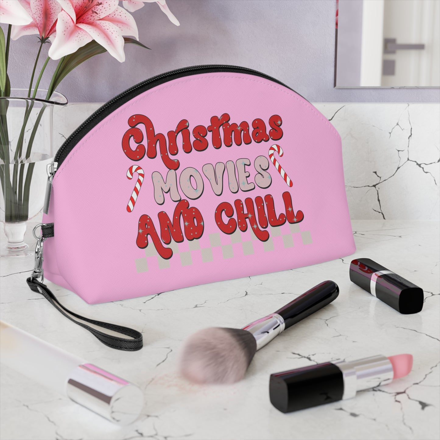 Christmas Movies And Chill Christmas Makeup Cosmetic Travel Bag