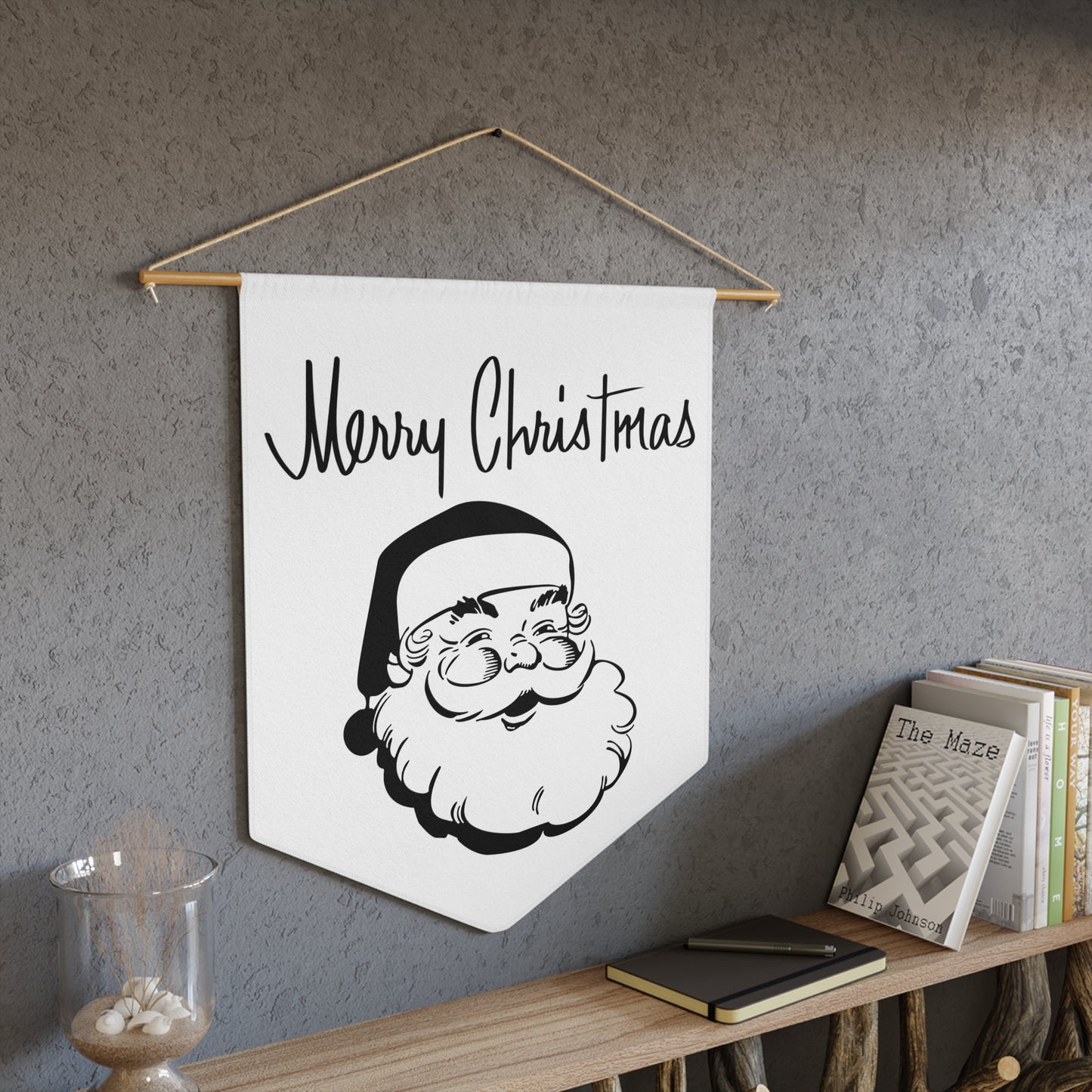 Merry Christmas Santa Mid Century Retro Christmas Print Wall Hanging Banner Flag