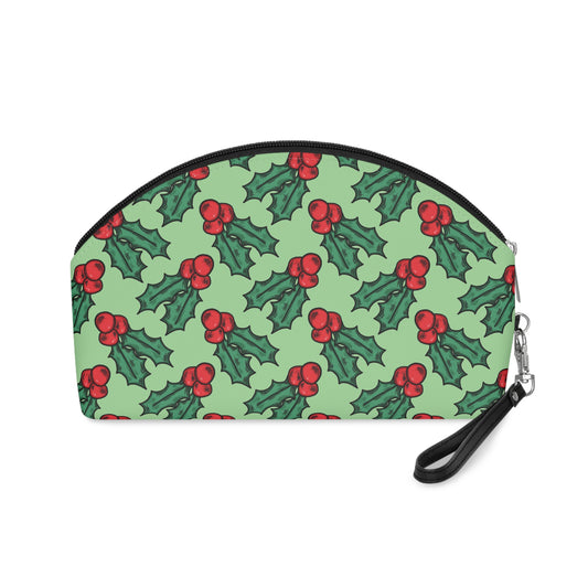 Cute Christmas Holly Green Christmas Cosmetic Travel Makeup Bag