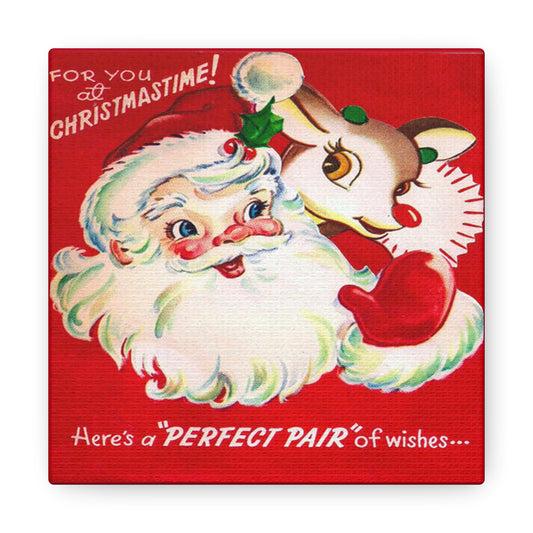 For You At Christmastime Santa And Rudolph Mid Century Retro Christmas Canvas Gallery Wrap