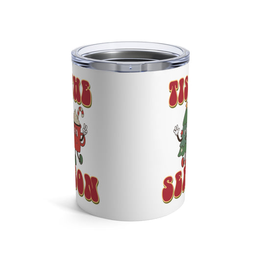 Tis The Season Christmas Tree Peppermint Drink Retro Style Christmas Stainless Steel Tumbler 10oz