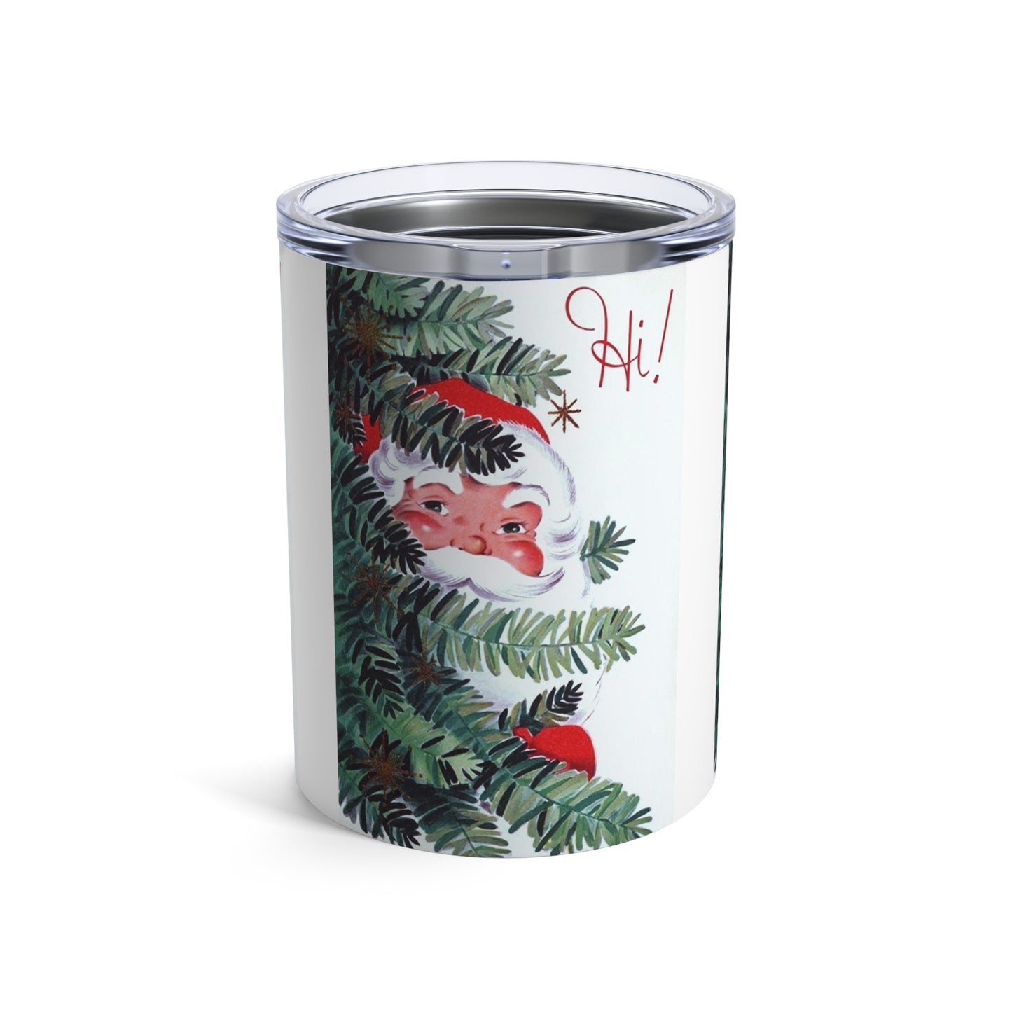 Hi! Santa In Christmas Tree Mid Century Retro Christmas Print Stainless Steel Tumbler 10oz