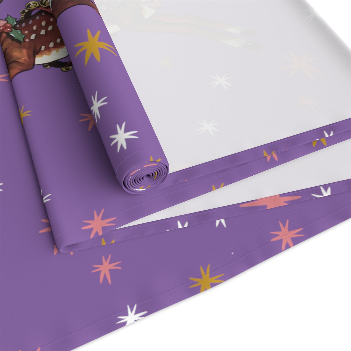 Reindeer Stars Purple Mid Century Retro Christmas Print Home Decor Cotton Poly Table Runner