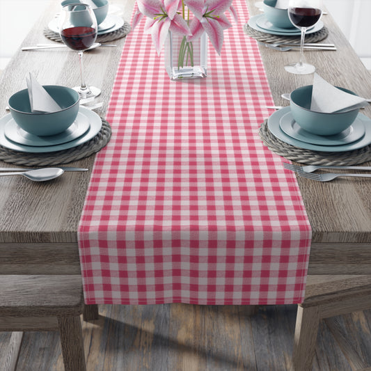 Pink Gingham Spring Cotton Poly Fabric Table Runner