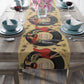 This Christmas table runner features a vintage illustration of a couple dancing under the mistletoe. There is a record behind them that says Merry Christmas.