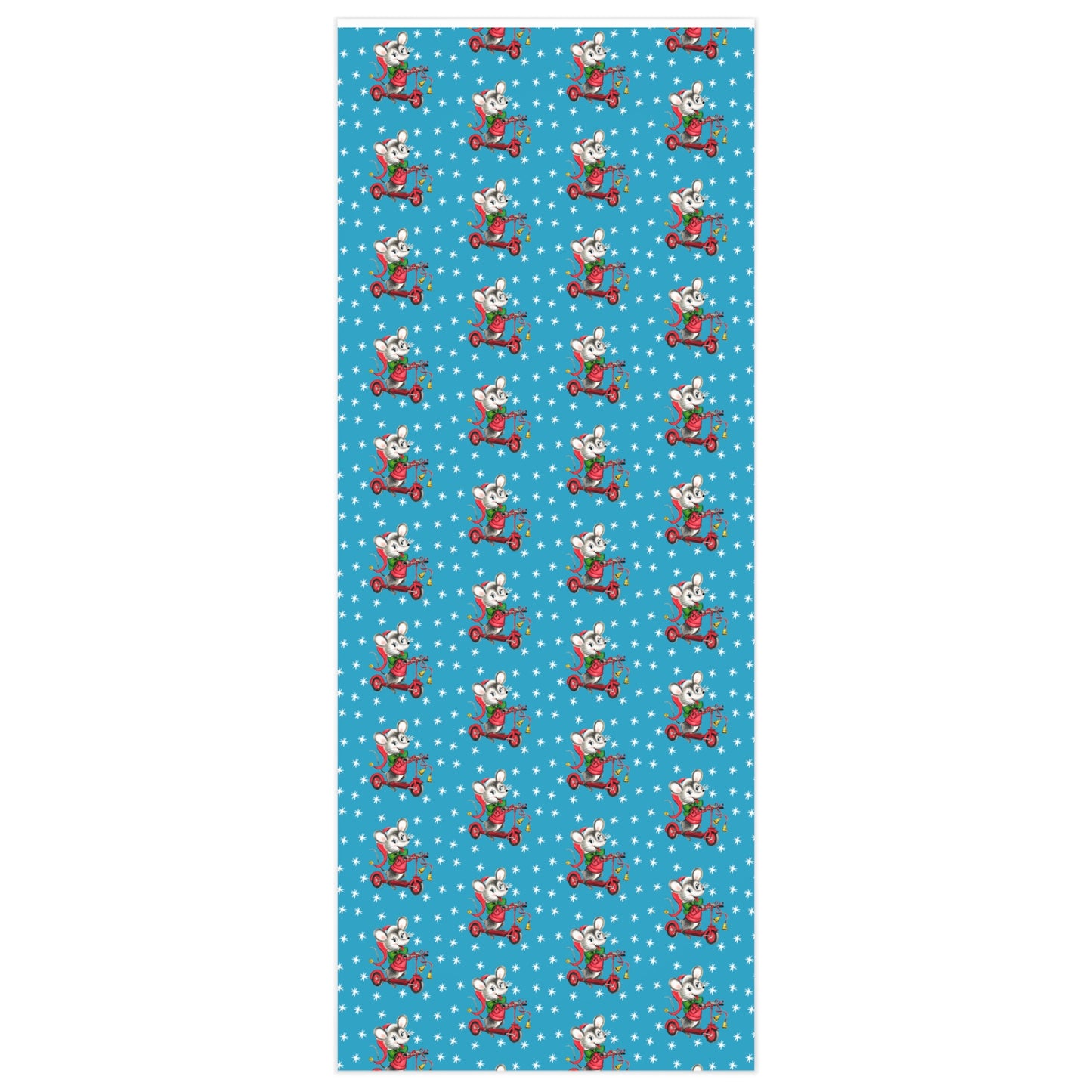 Christmas Mouse On Scooter Stars Mid Century Retro Christmas Print Holiday Gift Wrap Paper - Glossy Or Matte