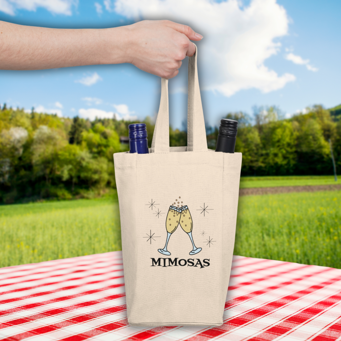 Mimosas Wine Bottle Holder Bag Sunday Brunch Double Bottle Canvas Bag Atomic Era Retro Style