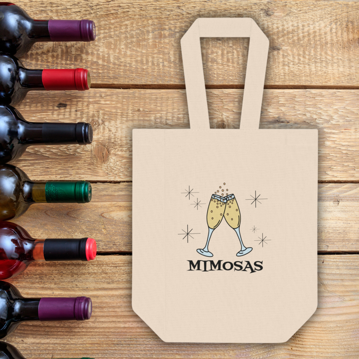 Mimosas Wine Bottle Holder Bag Sunday Brunch Double Bottle Canvas Bag Atomic Era Retro Style