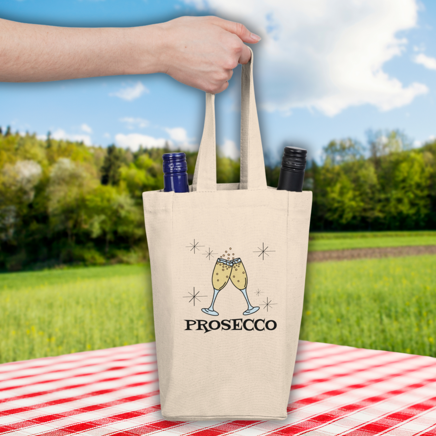 Prosecco Wine Bottle Holder Bag Double Bottle Tote Atomic Era Retro Style