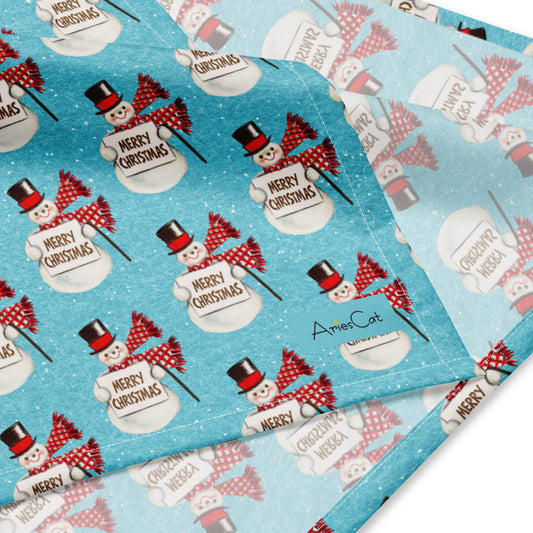 Merry Christmas Snowman Blue Background Mid Century Retro Christmas Print All-over Print Bandana Headscarf