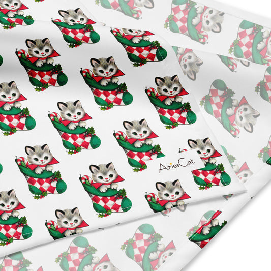 Christmas Kitten In Stocking Mid Century Retro Christmas All-over Print Bandana Headscarf