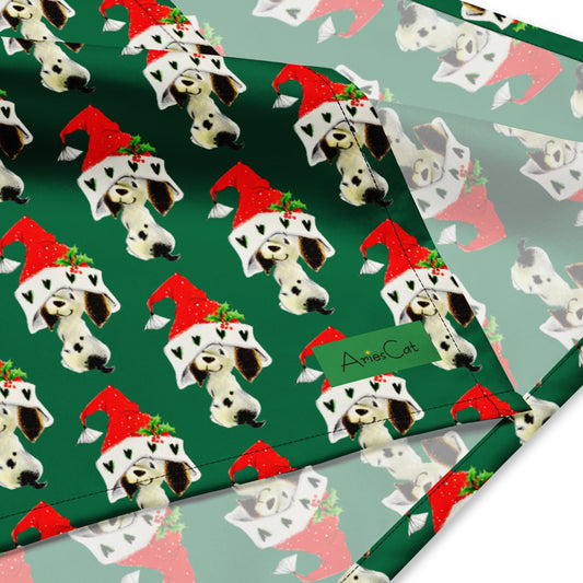 Christmas Dalmation Puppy In Santa Hat Mid Century Retro Christmas All-over Print Bandana Headscarf