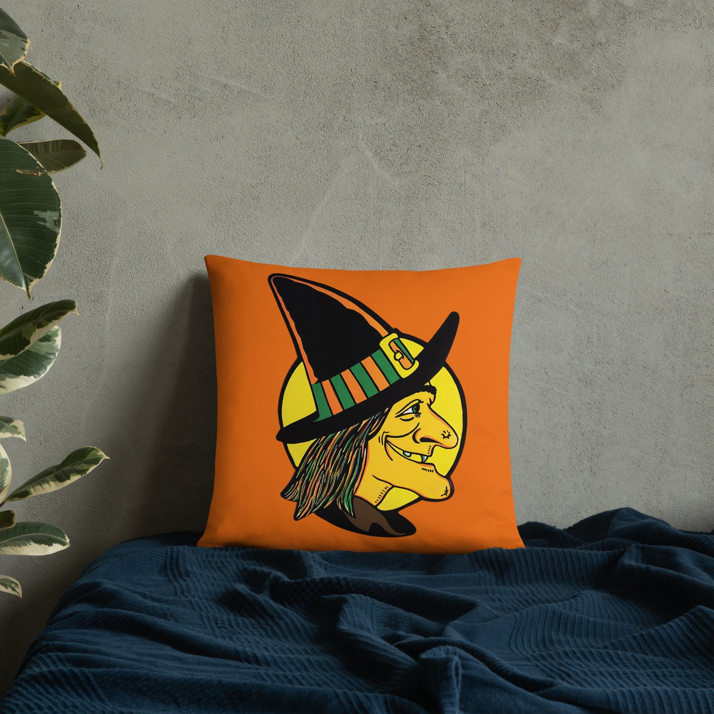 Retro Witch Full Moon Orange Halloween Square Pillow