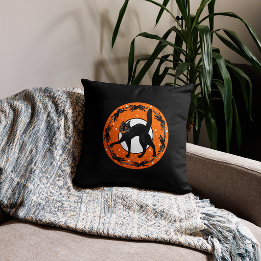 Black Cats Full Moon Retro Halloween Black Square Pillow