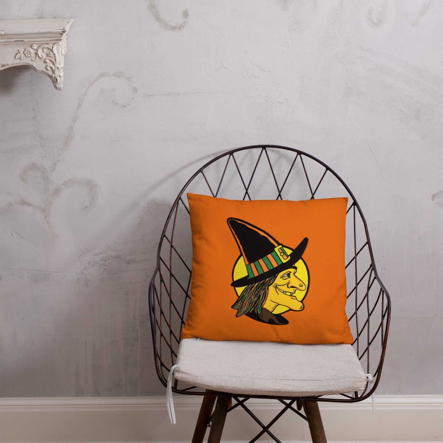 Retro Witch Full Moon Orange Halloween Square Pillow