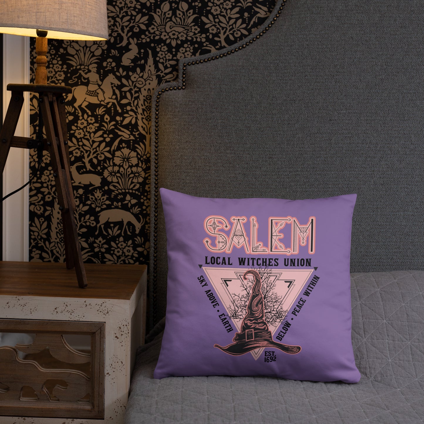 Salem Witches Union Purple Square Pillow