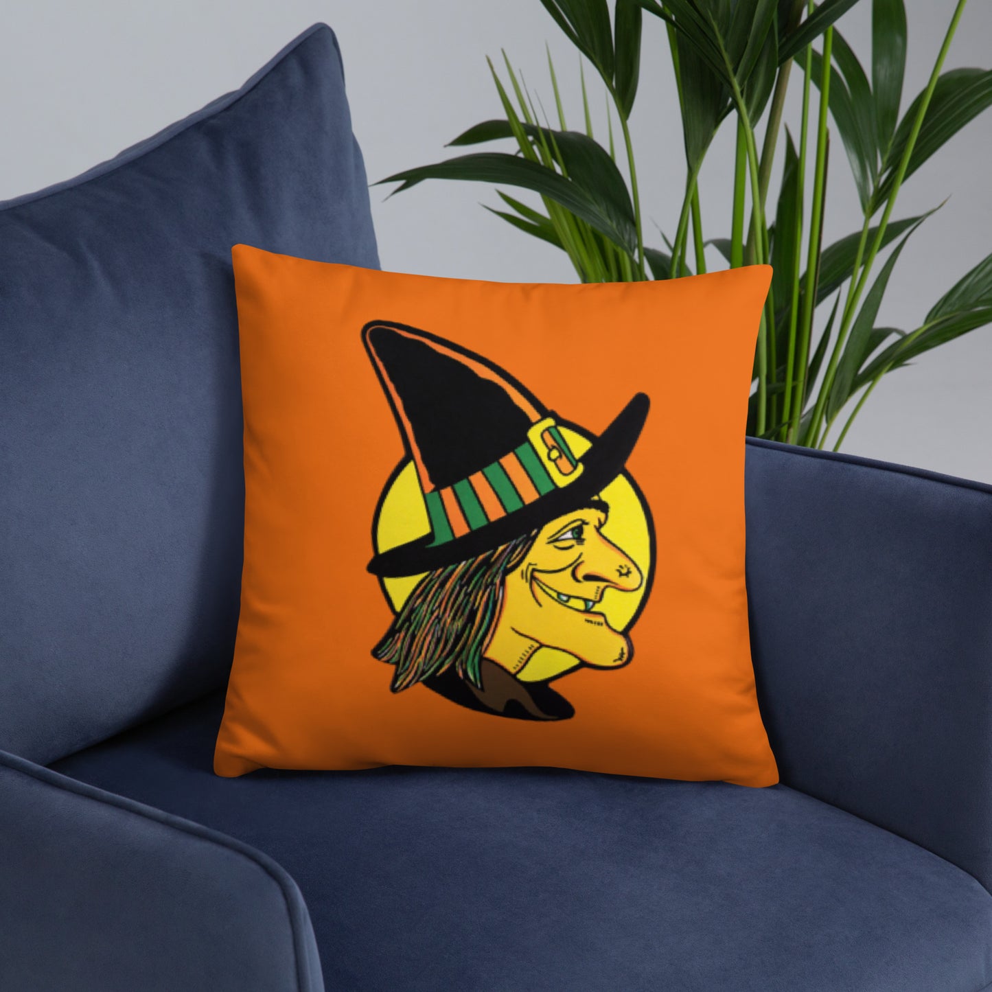 Retro Witch Full Moon Orange Halloween Square Pillow