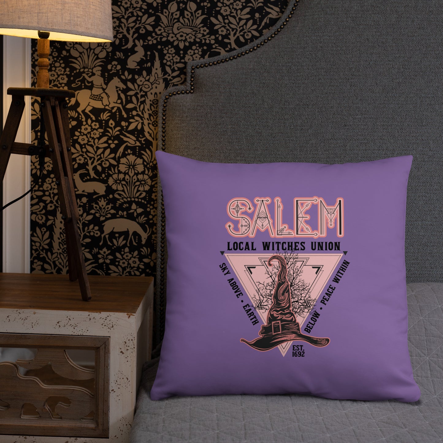 Salem Witches Union Purple Square Pillow