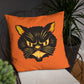 Black Cat Orange Retro Halloween Square Pillow