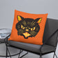 Black Cat Orange Retro Halloween Square Pillow