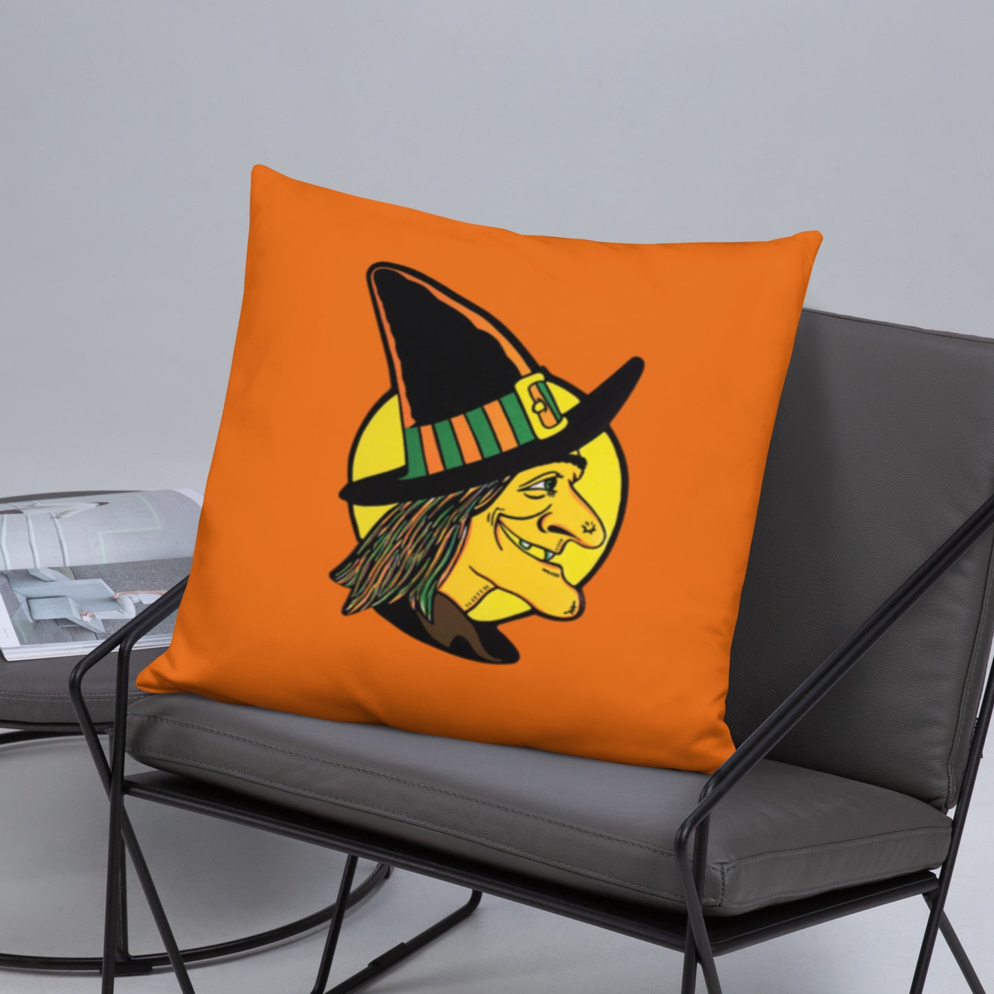 Retro Witch Full Moon Orange Halloween Square Pillow