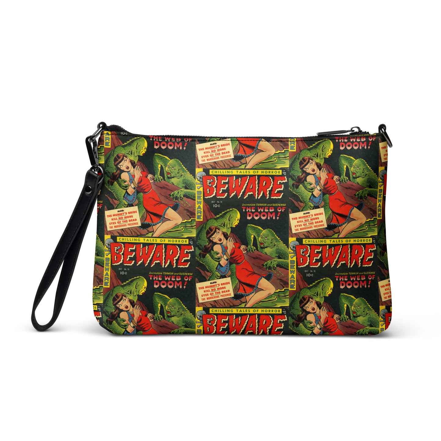 Beware The Web Of Doom Vintage Gothic Horror Comic Book Cover Retro Halloween Crossbody Bag Shoulder Purse Wristlet Clutch