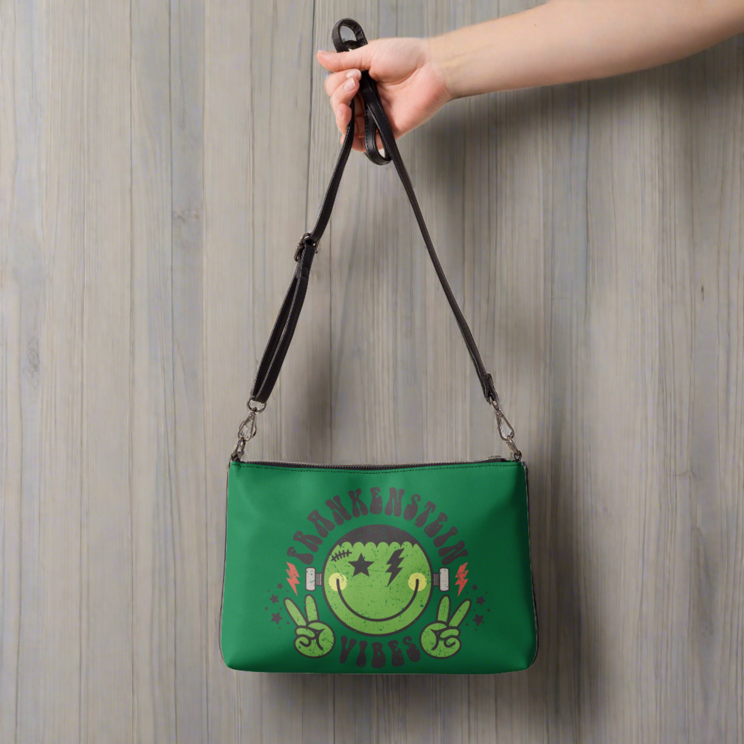 Frankenstein Vibes Halloween Retro Style Green Crossbody Bag Purse