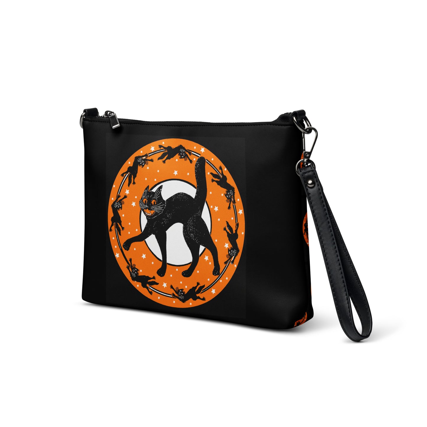 Black Cats Moon And Stars Retro Gothic Vintage Halloween Print Crossbody Bag Purse