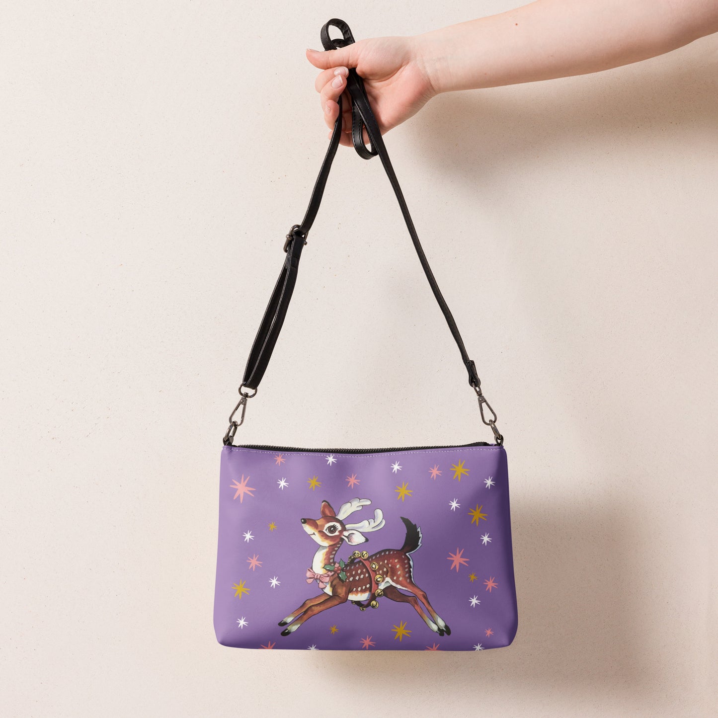 Reindeer Stars Mid Century Retro Christmas Crossbody Bag