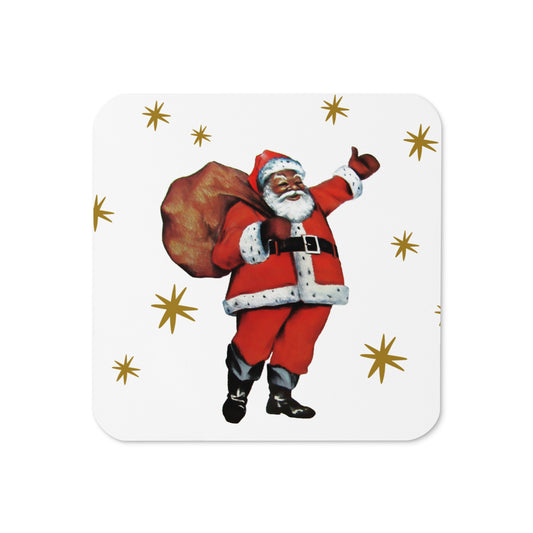 Santa With Stars Mid Century Retro Christmas Print Cork-back Coaster