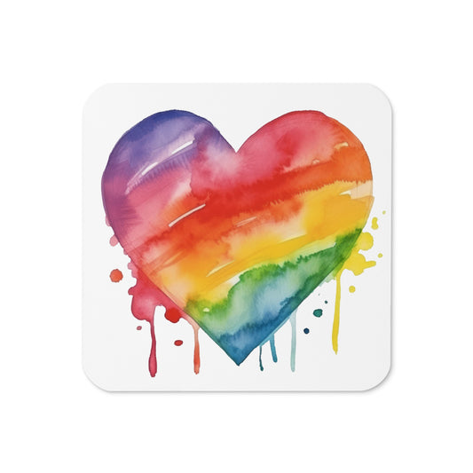 Watercolor Rainbow Heart Cork-back Coaster