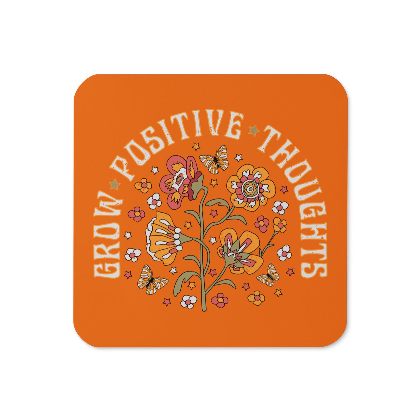 Grow Positive Thoughts Retro Style Cork-back Coaster