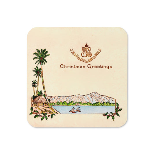 Hawaiian Christmas Wishes Retro Christmas Print Cork-back Coaster