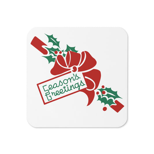 Season's Greetings Mid Century Retro Christmas Print Cork-back Coaster