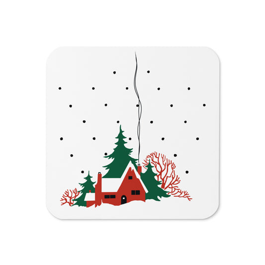 Cozy Winter Christmas Home Mid Century Retro Christmas Print Cork-back Coaster