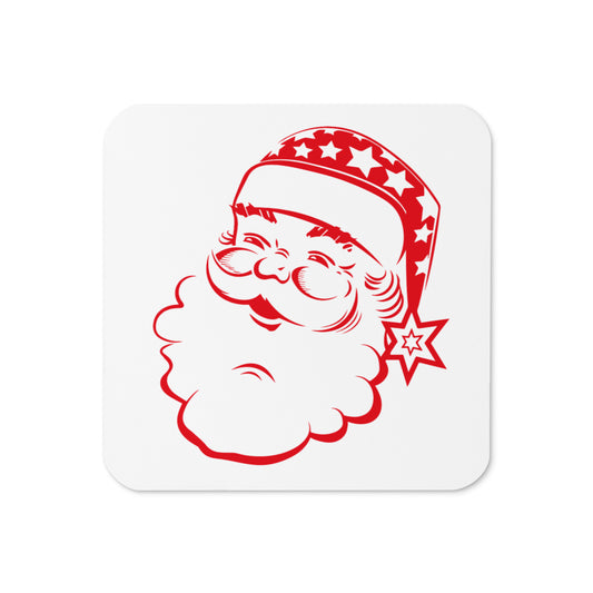 Red Santa Mid Century Christmas Print Cork-back Coaster