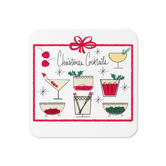 Christmas Cocktails Mid Century Retro Style Cork-back Coaster