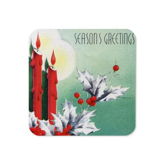 Season's Greetings Candles Mid Century Retro Christmas Print Cork-back Coaster