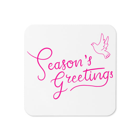 Season's Greetings Dove Pink Retro Style Christmas Cork-back Coaster